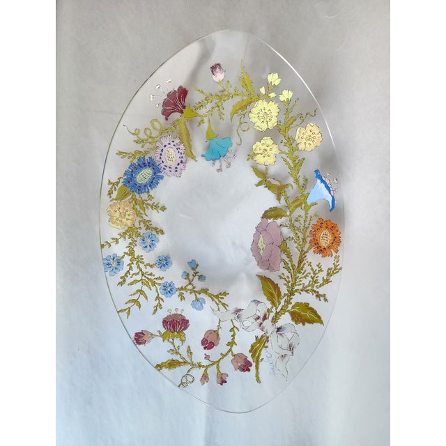 1940s Dorothy Thorpe Wildflowers and Ribbon Sheet Glass Oval Serving Bowl For Sale - Image 11 of 12