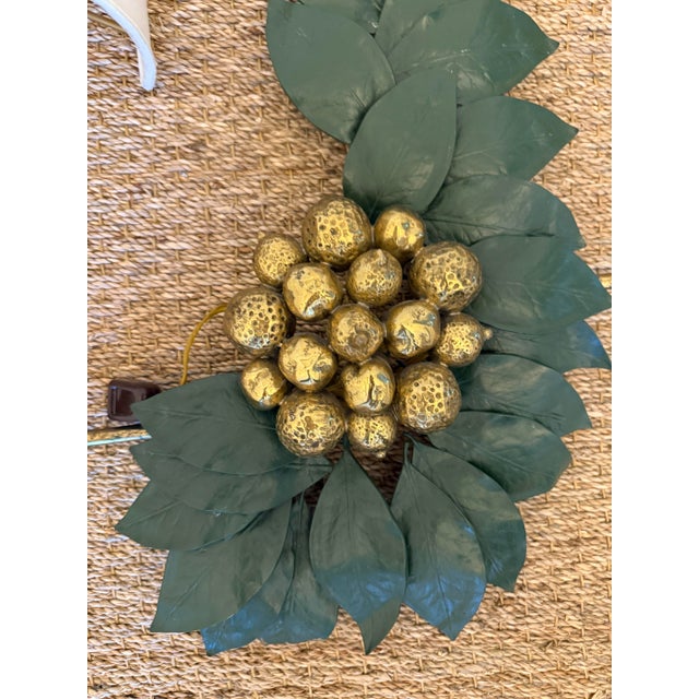 Metal Bronze and Brass Sculptural Grape/Lemon Leaf Wall Sconces For Sale - Image 7 of 12