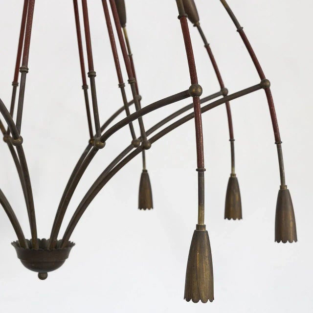 Leather and Brass Chandelier, 1940s For Sale - Image 6 of 10