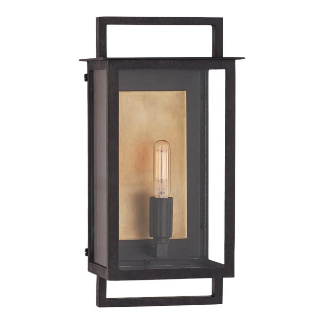 Ian K. Fowler for Visual Comfort Signature Halle Small Wall Lantern in Aged Iron & Clear Glass For Sale