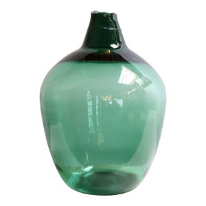 Vintage French Blown Glass Wide Neck Demijohn Carboy in Teal Green