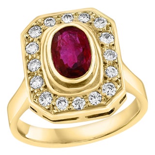 1.4 Carat Natural Oval Ruby and 0.80 Carat Diamond 18 Karat Gold Ring For Sale