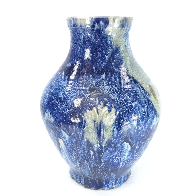 Chinese Lg. Chinese or European Cobalt Blue Reduction Glaze Ceramic W/ Jug Elephant Handles For Sale - Image 3 of 10