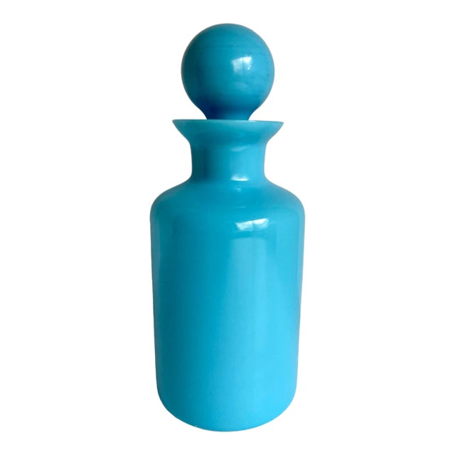 1940's Portieux Vallerysthal French Blue Opaline Decanter For Sale