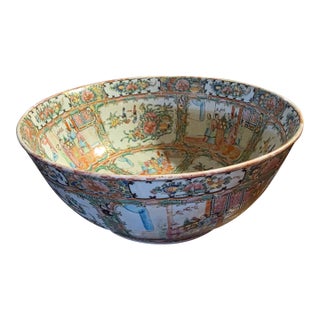 Large Antique Rose Medallion Punch Bowl For Sale