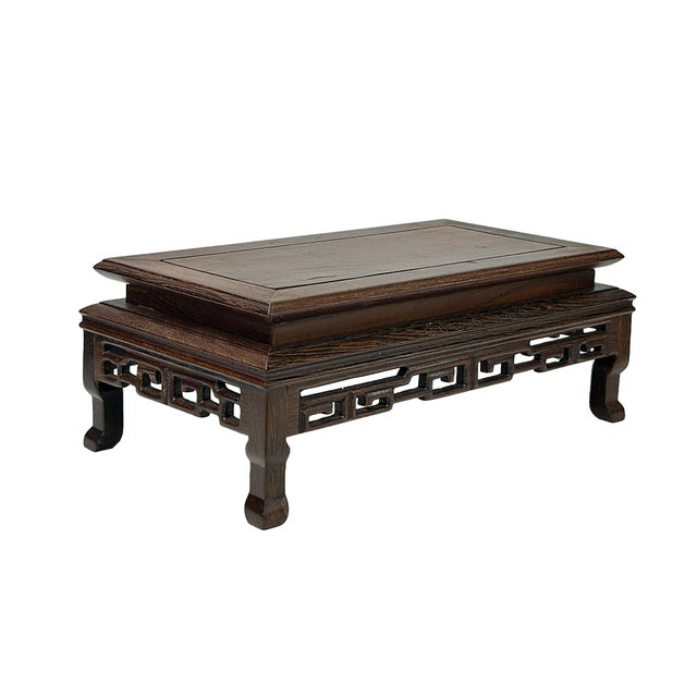 1990s Rectangular Natural Wood Pattern Brown Open Work Table Top Display Stand Easel For Sale - Image 5 of 6