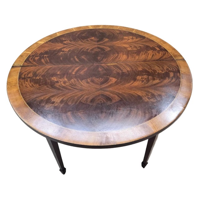 Vintage Federal Revival Style Flame Mahogany Folding Demilune Flip-Top Table For Sale - Image 9 of 14