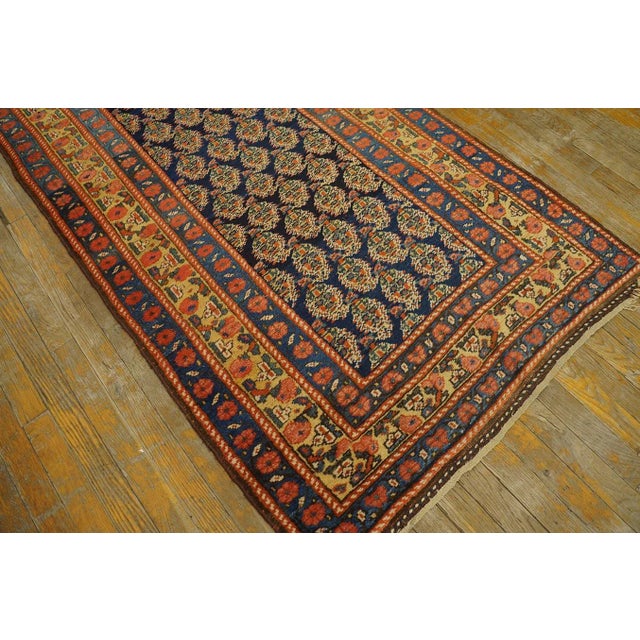 1900 - 1909 1900s Navy Blue Paisley Tribal Antique Nw Persian Carpet Runner 3' 3" X 15' Knotted Wool Rug For Sale - Image 5 of 12