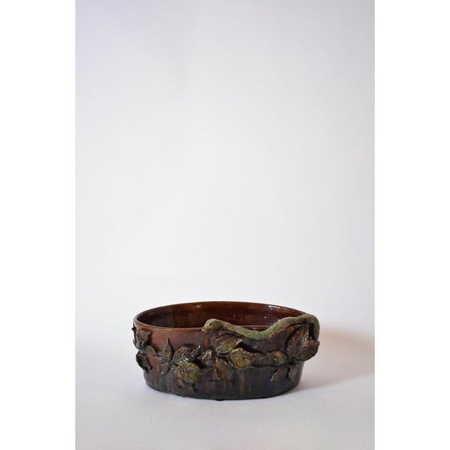 Low Brown and Green Relief Ceramic Planter, 1950s For Sale - Image 6 of 6