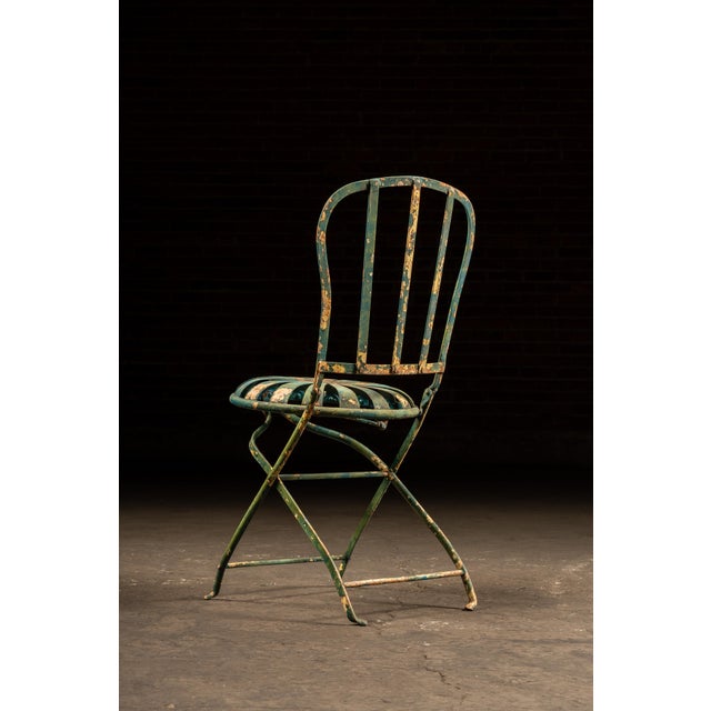 Pair of Vintage François Carré Wrought Iron "Sunburst" Folding Garden Chairs For Sale In Chicago - Image 6 of 8