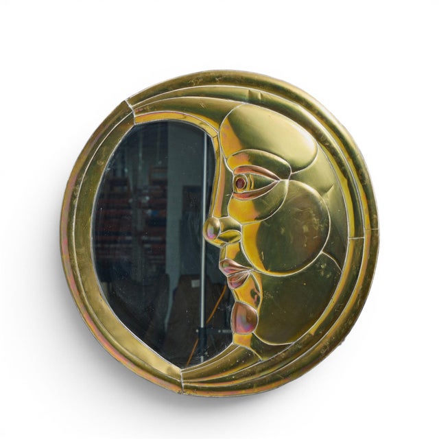 Mid-Century Modern Sergio Bustamante Mid Century Brass Moon Mirror For Sale - Image 3 of 3