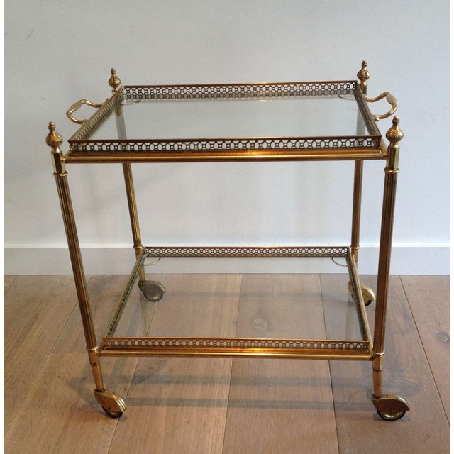 Maison Jansen 1940s Neoclassical Style Brass Drinks Trolley with Removable Trays For Sale - Image 4 of 12