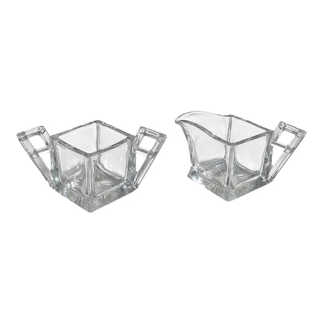 Vintage Cut Crystal Cream & Sugar Set For Sale