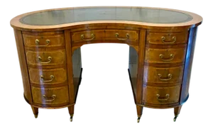 Large Antique Edwardian Inlaid Mahogany Freestanding Kidney Shaped Desk, 1900s