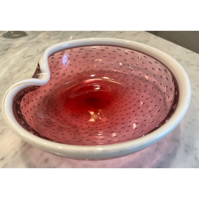 Glass Pink Italian Murano MCM Bullicante Catchall Bowl For Sale - Image 7 of 9