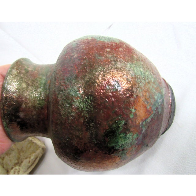 Brown Raku Studio Pottery Pot Signed For Sale - Image 8 of 11