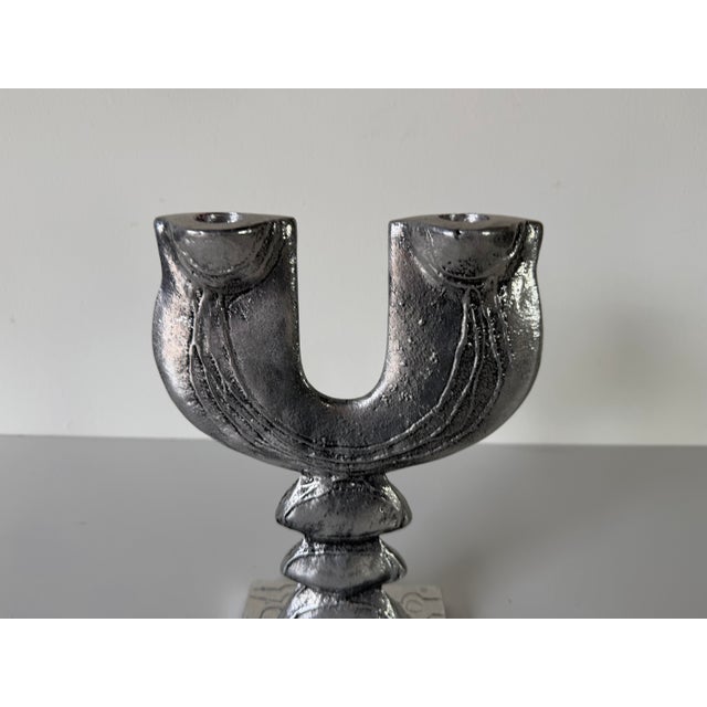 Vintage Don Drumm Brutalist Cast Aluminum Double Candle Holder, Signed For Sale - Image 12 of 12