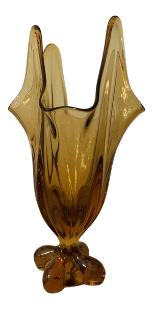 Mid-Century Modern Fenton Large Amber Glass Footed Swung Vase