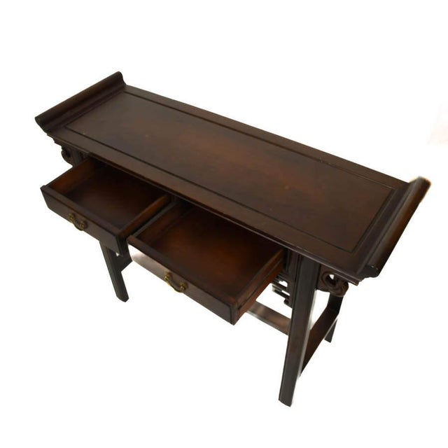 Chinese Hardwood Two-Drawer Altar Console Table With Brass Pulls For Sale In Greensboro - Image 6 of 7