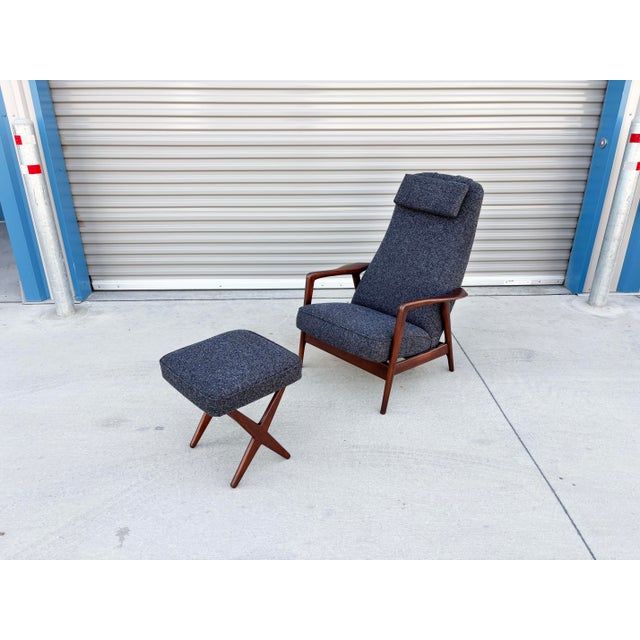 Mid-Century Modern Mid Century Walnut Recliner Lounge Chair & Ottoman Attributed to Alf Svensson for Dux For Sale - Image 3 of 15