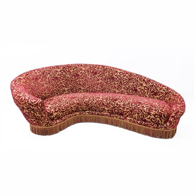 Curved sofa attributed to Federico Munari, Italy, 1950s This elegant and dramatic curved sofa is attributed to Federico...