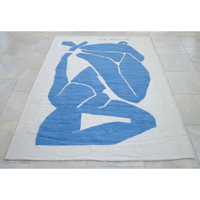 Textile Henri Matisse - Blue Nude 3 - Inspired Silk Hand Woven Flat Weave Area - Wall Rug 4′8″ × 6′10″ For Sale - Image 7 of 16