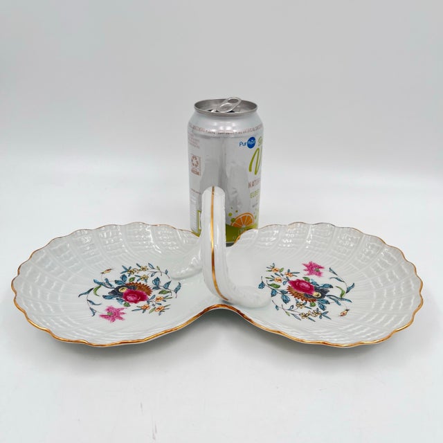 Beautiful dual scallop shell porcelain dish from Haviland "Pondichery" pattern featuring a colorful floral design with...