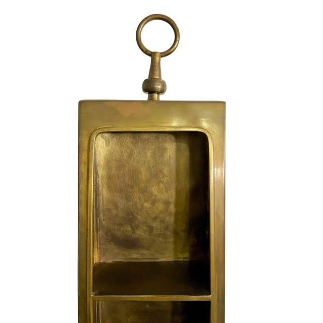 Metal Vintage Edward Alden Brutalist Brass-Tone Metal Wall Curio Shelf Cabinet, Hong Kong, Signed For Sale - Image 7 of 17