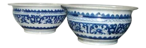 Companion 19th Century Chinese Export Blue and White Porcelain Censer Bowls - A Pair