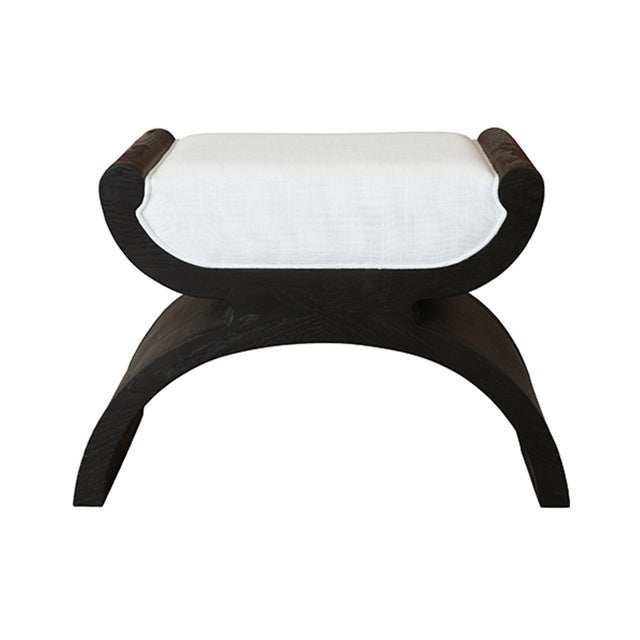 Contemporary Matthew Izzo Home Janna Espresso Cerused Oak Stool With White Linen Cushion For Sale - Image 3 of 3