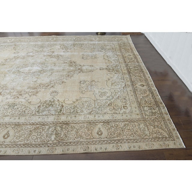1970s Vintage Persian Handmade Wool Cotton Beige Area Rug For Sale - Image 10 of 11