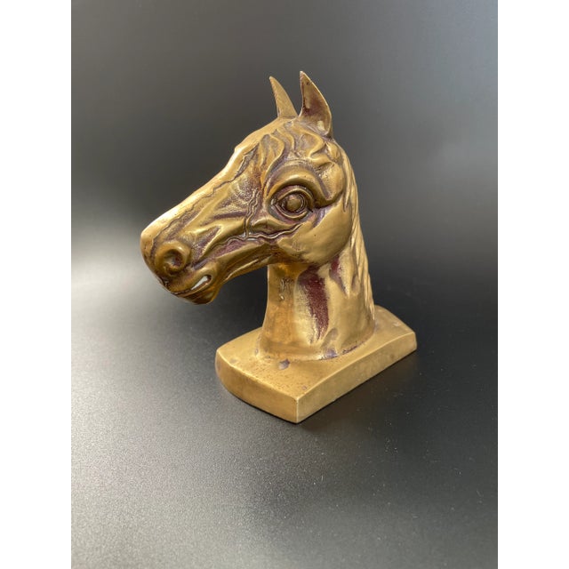 Mid Century Brass Horse Bust Paperweight - Sculpture. Nice condition, overall tarnished. Dust/dirt and white corrosion...
