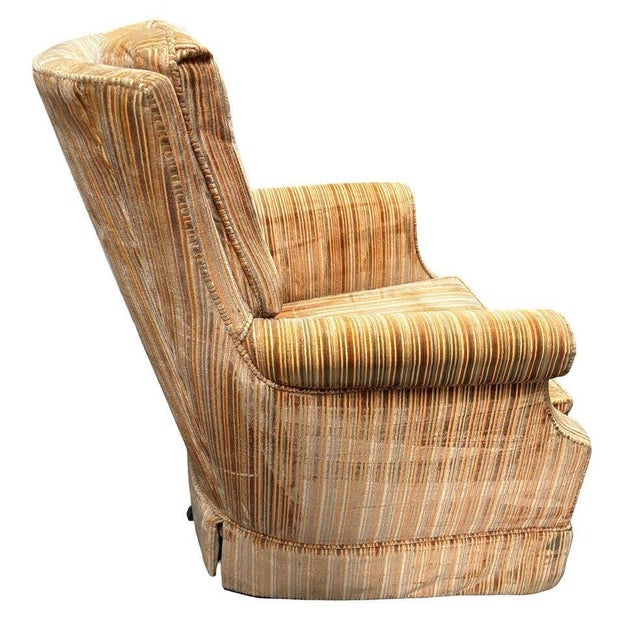 1970s 1970 Tuffted Velvet Gold Green Striped Swivel Arm Chair For Sale - Image 5 of 6