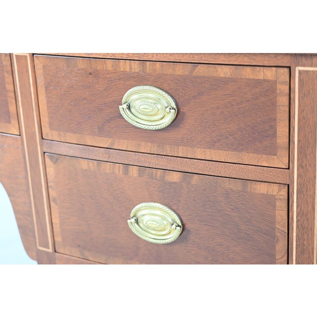 Kindel Mahogany Sideboard Server With Satinwood Inlay & Brass Pulls | Newly Refinished For Sale - Image 13 of 16