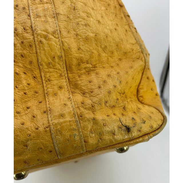 Vintage Gold Pfeil Mustard Tan Ostrich Leather Duffel Travel Bag Tote c1980s For Sale - Image 9 of 10
