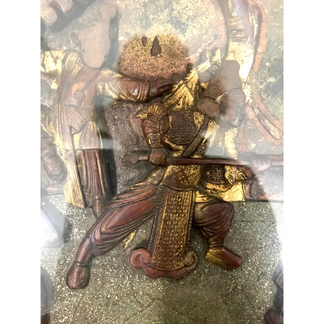 Late 19th Century Antique Chinese Carved Gilt Wood Warriors Wall Panel or Fragment, Framed For Sale In Tampa - Image 6 of 8