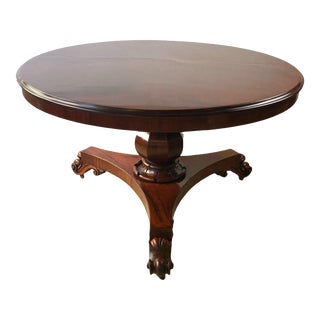 49" English Victorian Center Table, 19th Century Round Mahogany Pedestal Table For Sale