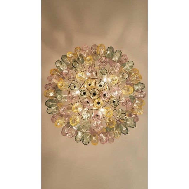 Murano Vintage Italian Multicolour Poliedri Murano Glass Chandelier | 71 Elements, Gold Frame For Sale - Image 4 of 5