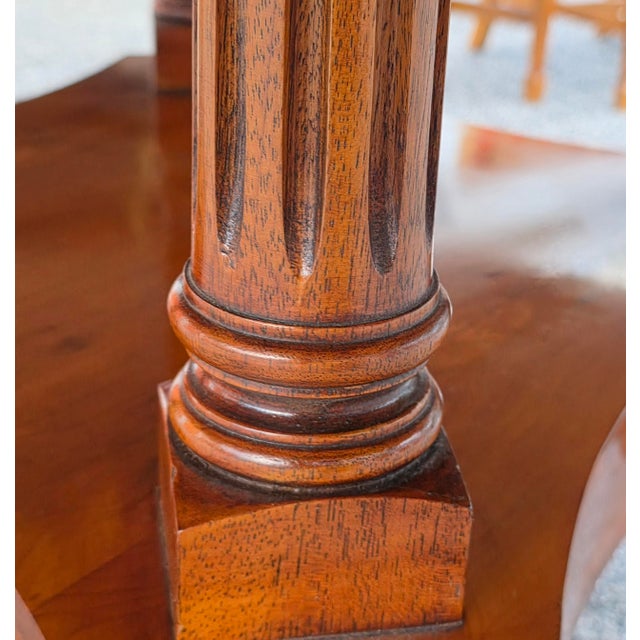 Wood 72" English Regency Revival Figured Elm Sunburst Center Pedestal Dining Table on Brass Casters For Sale - Image 7 of 16