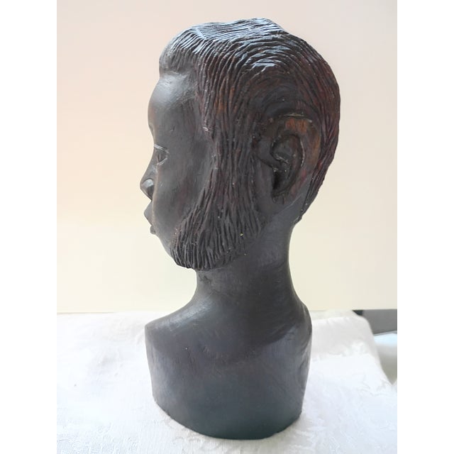 Vintage Mid-Century Hand-Carved African Ebony Wood Male Bust For Sale - Image 9 of 10