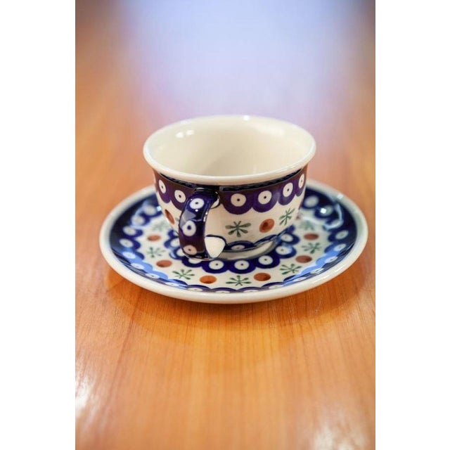 New Cups with Krokus Saucer from Zakłady Ceramiczne Bolesławiec , Set of 4 For Sale - Image 6 of 9