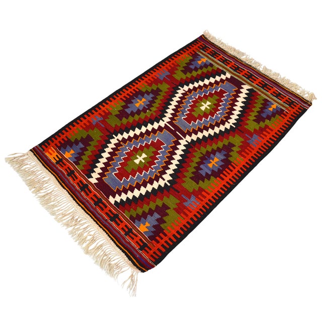 1950s 1950s Turkish Rug Antalya Barak Handmade Colorful Kilim Rug - 2′6″ × 3′10″ For Sale - Image 5 of 12