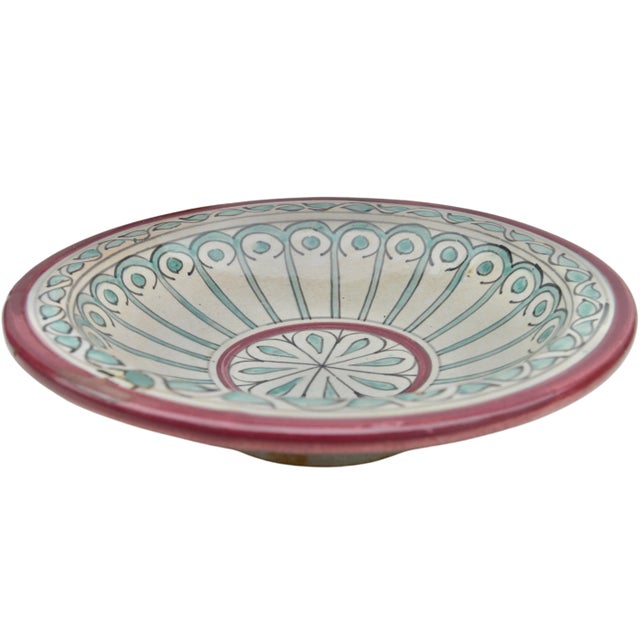 Early 20th Century Teal & Maroon Andalusian-Patterned Ceramic Decorative Bowl For Sale In New York - Image 6 of 9