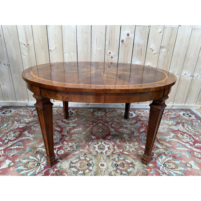 Brown Louis XVI Extendable Oval Table Walnut and Burl Marquetry For Sale - Image 8 of 8