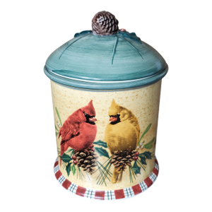 1980s Lenox Seasons Greetings Coffee/Tea/Cookie Canister, Tartan Plaid & Birds