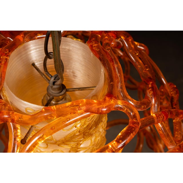 Mid 20th Century Mid 20th Century Mid-Century Spaghetti Swag Pendant Fixture in Orange For Sale - Image 5 of 7