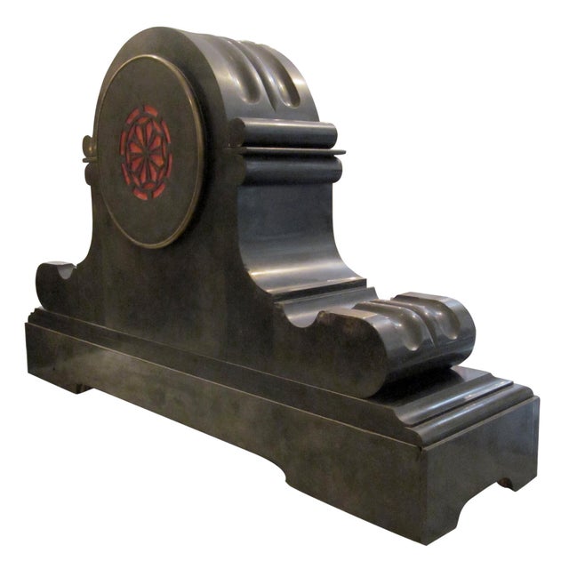Mid 19th Century Antique Victorian Black Slate Malachite Mantel Clock For Sale - Image 5 of 6