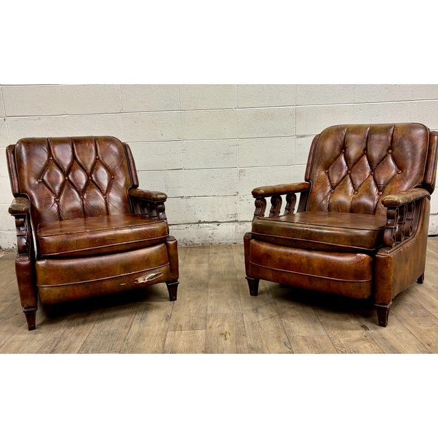 Mid-Century Modern Vintage Stratalounger Tufted Vinyl Recliners - Pair For Sale - Image 3 of 18