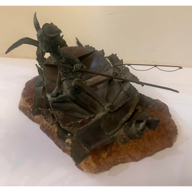 Brutalist 1970s Boy Fishing Figural Sculpture on Stone Base For Sale - Image 3 of 12