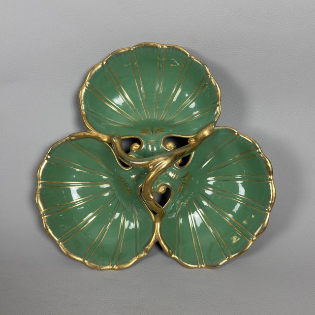 Green Gold Shell Artistic Majolica Centerpiece by CAT G.T, 1960s For Sale - Image 6 of 12